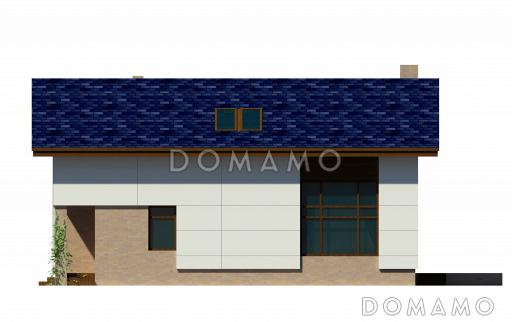 Проект загородного дома с открытой террасой, небольшой кухонной зоной, вторым светом, балконом и лоджией / Фасад 2