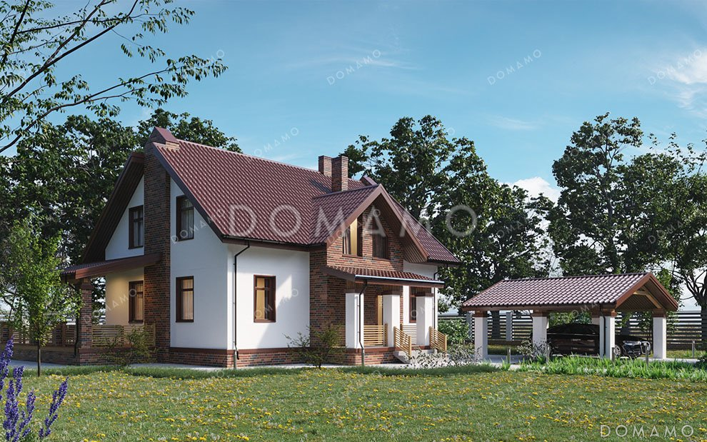 Проект одноэтажного дома с мансардой, террасой и тремя спальнями / 1