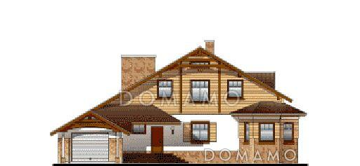 Проект дома из пеноблоков с мансардой, гаражом для одной машины / Фасад 1