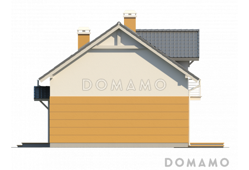 Проект одноэтажного мансардного дома из кирпича с кабинетом и балконом / Фасад 3
