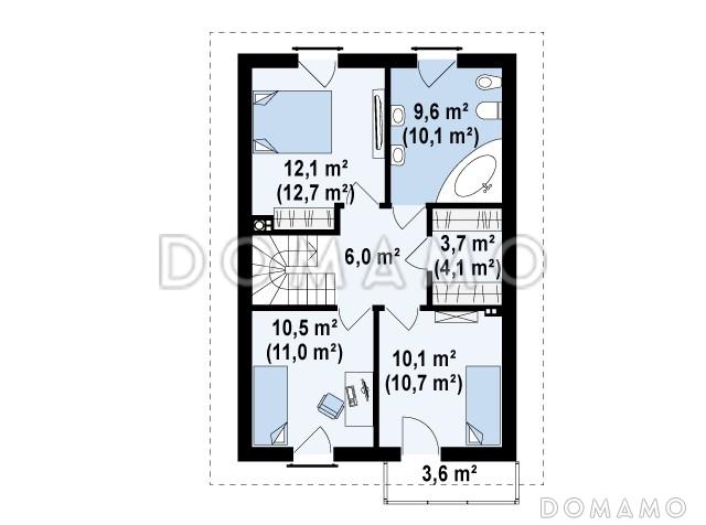Проект одноэтажного мансардного дома из газобетона с кабинетом и с высокой аттиковой стеной для каркасного строительства / План мансардного этажа