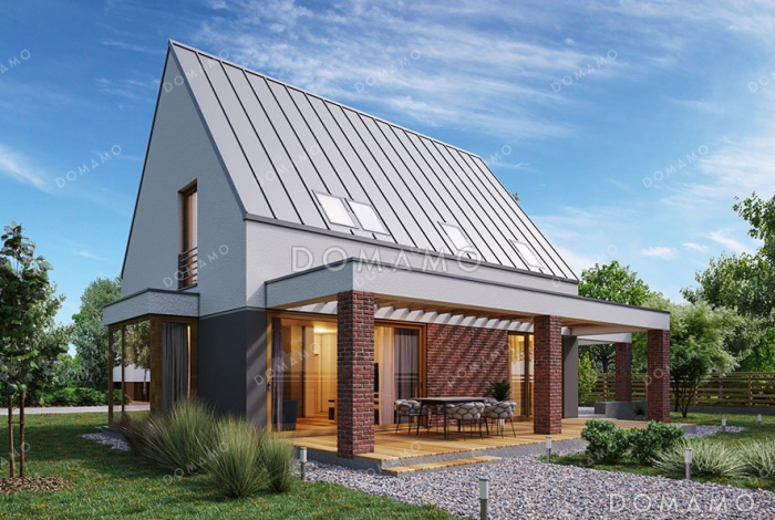 Проект дома с мансардой и навесом для авто Проект дома с мансардой и навесом для авто