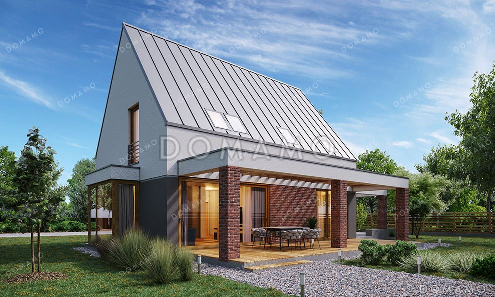 Проект дома с мансардой и навесом для авто / 3