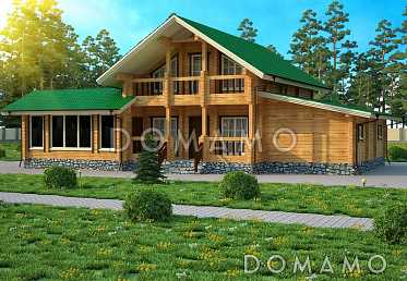 Проект дома из клееного бруса с гаражом и бассейном