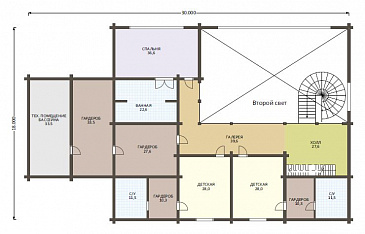 Проект роскошного дома из клееного бруса с бассейном и огромной гостиной / План 2 этажа Проект роскошного дома из клееного бруса с бассейном и огромной гостиной / План 2 этажа