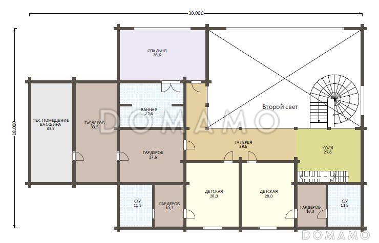 Проект роскошного дома из клееного бруса с бассейном и огромной гостиной / План 2 этажа