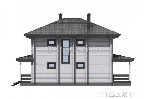 Проект двухэтажного дома с террасой, кладовой, двумя детскими спальнями / Фасад 3