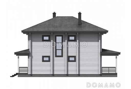 Проект двухэтажного дома с террасой, кладовой, двумя детскими спальнями / Фасад 3