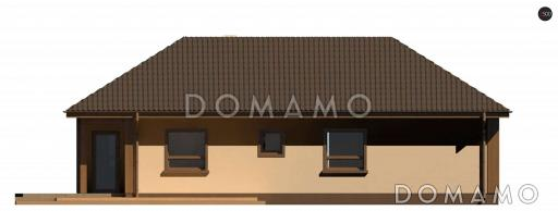 Проект небольшого одноэтажного дома из газобетона с тремя спальнями, красивой угловой террасой и гаражом / Фасад 2