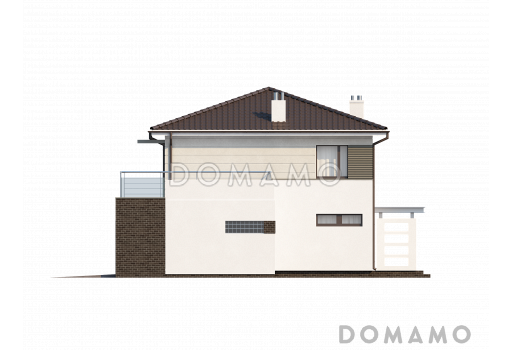 Проект современного двухэтажного дома из кирпича с четырьмя спальнями и гаражом на два автомобиля / Фасад 1