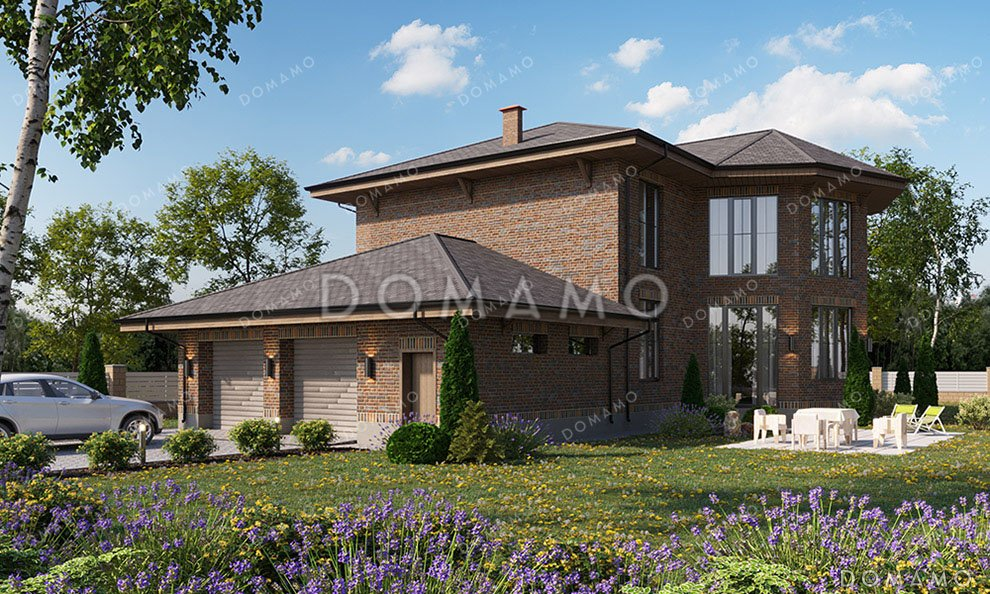 Проект двухэтажного дома с большой гостиной и гаражом на два автомобиля / 3