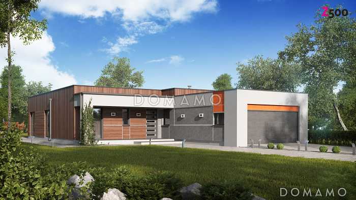 Проект просторного современного одноэтажного дома из газобетона с тремя спальнями, кабинетом и гаражом Проект просторного современного одноэтажного дома из газобетона с тремя спальнями, кабинетом и гаражом