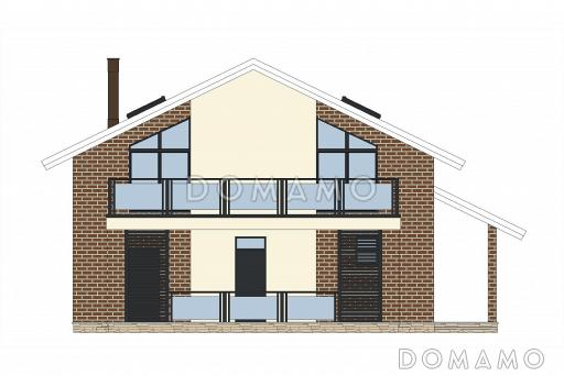 Проект двухэтажного дома из газобетона с 5 спальнями, сауной и большим балконом / Фасад 1