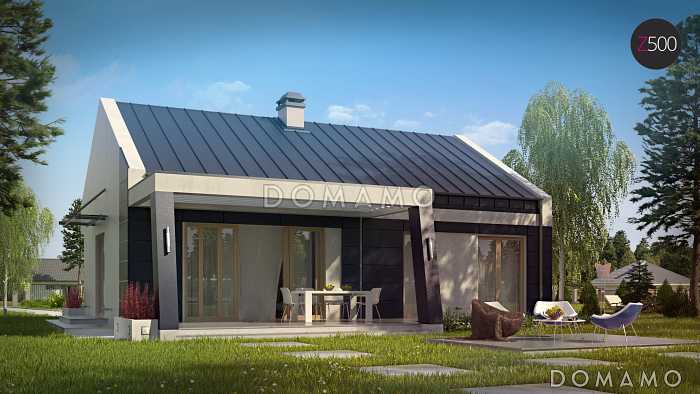 Проект одноэтажного дома из кирпича с оригинальной открытой террасой Проект одноэтажного дома из кирпича с оригинальной открытой террасой