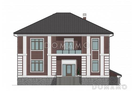 Проект трехуровневого дома с 3 спальнями, балконом и большим подвалом / Фасад 4