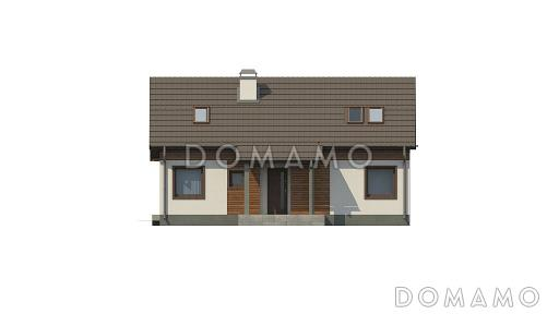 Проект мансардного дома из кирпича с острой крышей, с тремя спальнями и небольшой крытой террасой / Фасад 3