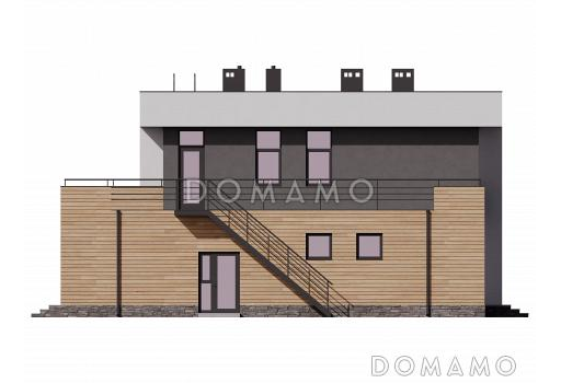 Проект двухэтажного дома с тремя спальнями, гаражом и эксплуатируемой кровлей / Фасад 2