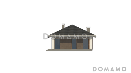 Проект простого комфортного одноэтажного дома из кирпича с тремя спальнями / Фасад 2