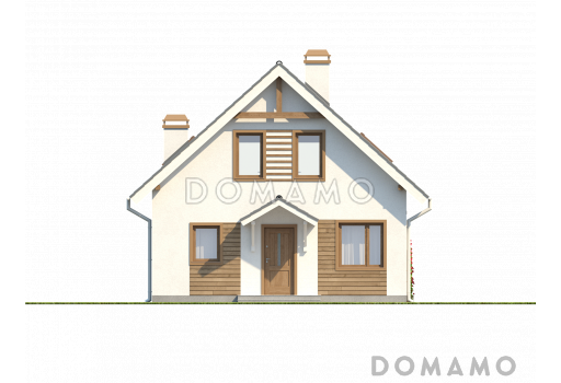Проект классического мансардного дома из кирпича с кабинетом, с эркером и балконом / Фасад 1