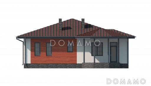 Проект одноэтажного дома с верандой, кухней-столовой, санузлом в тамбуре / Фасад 3