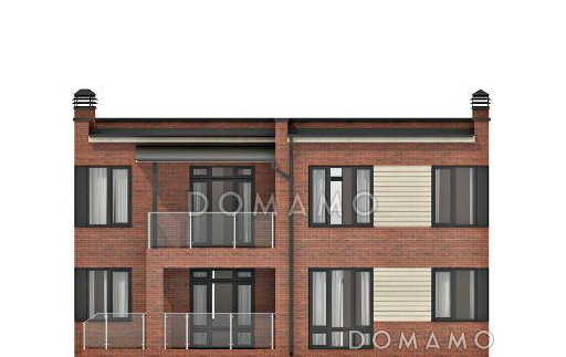 Проект двухэтажного кирпичного дома с двумя балконами на втором этаже / Фасад 4