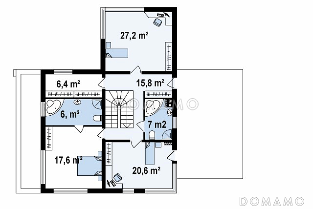 Проект современного двухэтажного дома из кирпича в стиле модерн, с террасой на втором уровне, с двухместным гаражом / План 2 этажа Проект современного двухэтажного дома из кирпича в стиле модерн, с террасой на втором уровне, с двухместным гаражом / План 2 этажа
