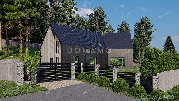 Проект одноэтажного дома с мансардой и большими окнами Проект одноэтажного дома с мансардой и большими окнами