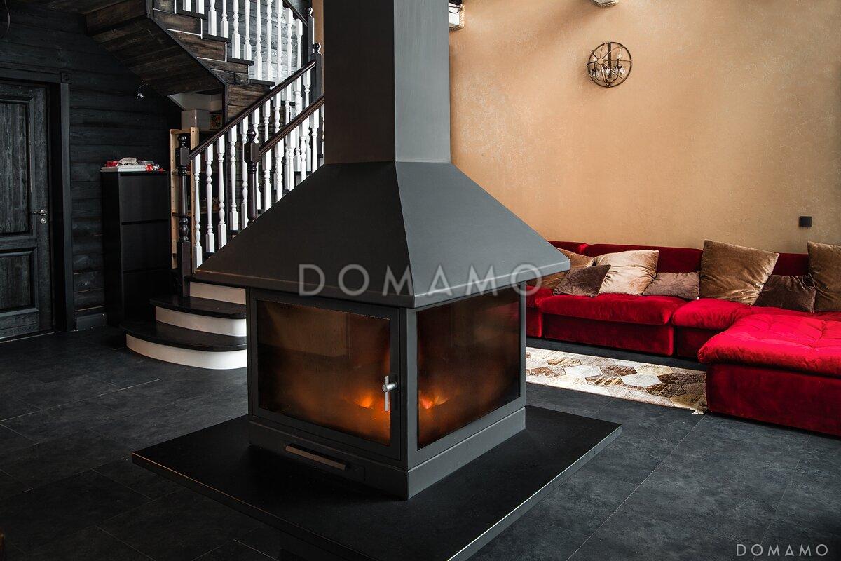 Проект мансардного дома из кирпича с крытой террасой, вторым светом и островным камином / 16