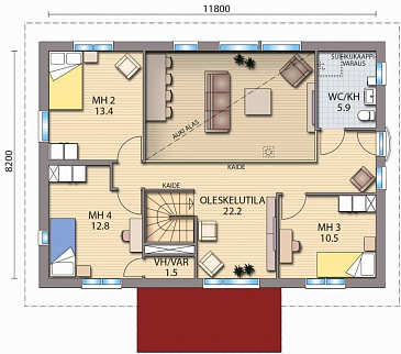 Проект каркасного дома со вторым светом над гостиной / План 2 этажа Проект каркасного дома со вторым светом над гостиной / План 2 этажа