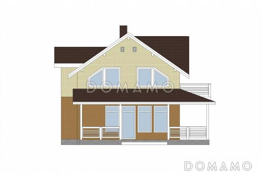 Проект каркасного дома с угловой террасой и просторныб балконом на мансардном этаже / Фасад 1