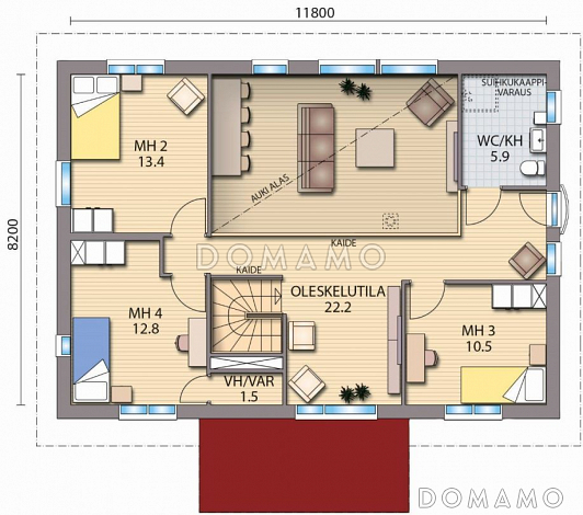 Проект каркасного дома со вторым светом над гостиной / План 2 этажа Проект каркасного дома со вторым светом над гостиной / План 2 этажа