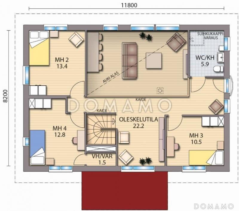 Проект каркасного дома со вторым светом над гостиной / План 2 этажа