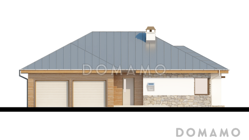 Проект одноэтажного дома из кирпича с тремя спальнями и гаражом на два автомобиля / Фасад 2