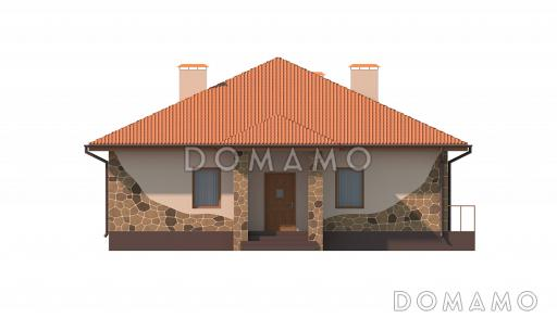 Проект одноэтажного дома с террасой, кладовой в большой кухне-столовой, сауной / Фасад 2