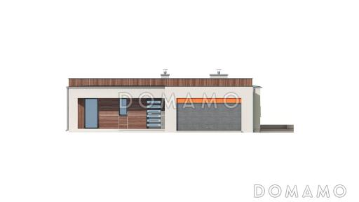 Проект просторного современного одноэтажного дома из газобетона с тремя спальнями, кабинетом и гаражом / Фасад 1