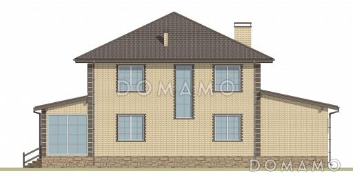 Проект двухэтажного дома из газобетона с пристроенным гаражом и верандой / Фасад 3