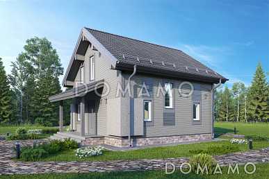 Проект компактного двухэтажного дома из деревянного кирпича с тремя спальнями Проект компактного двухэтажного дома из деревянного кирпича с тремя спальнями