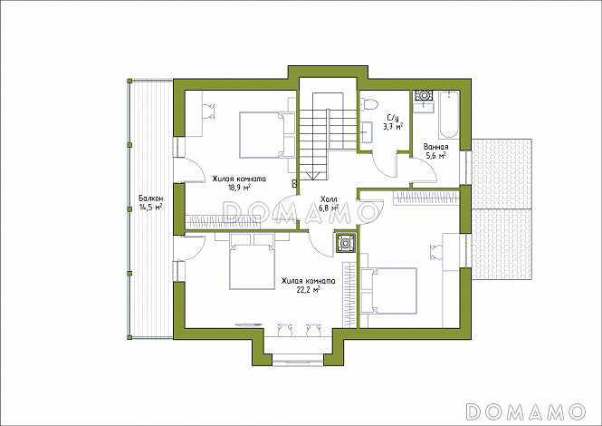 Проект коттеджа из SIP панелей с эркером и террасой. / План мансардного этажа Проект коттеджа из SIP панелей с эркером и террасой. / План мансардного этажа