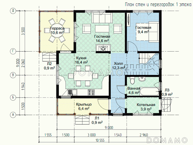 Каркасный дом "Болин" / План 1 этажа