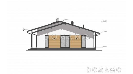 Проект большого одноэтажного дома с шестью спальнями, большой гостиной и террасой S-237 / Фасад 4