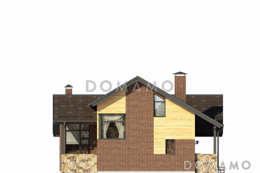 Проект дома с крытой террасой, навесом для автомобиля, вторым светом в гостиной / Фасад 2