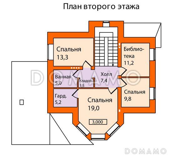Проект кирпичного дома с пристроенным боксом на одну машину / План мансардного этажа