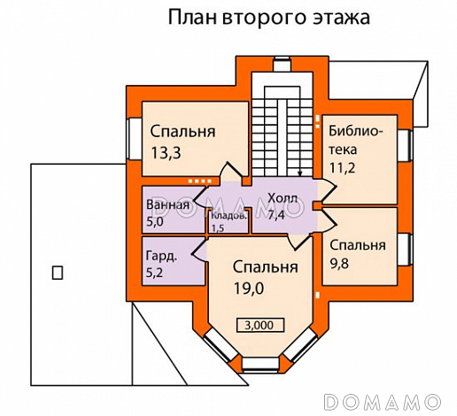 Проект кирпичного дома с пристроенным боксом на одну машину / План мансардного этажа Проект кирпичного дома с пристроенным боксом на одну машину / План мансардного этажа