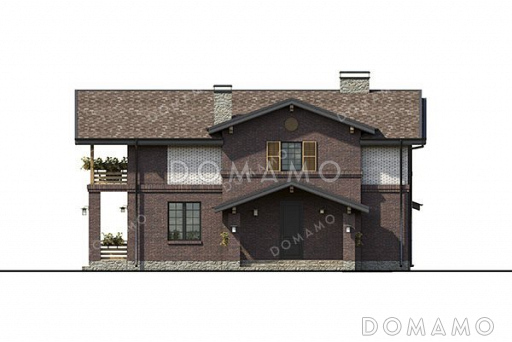 Проект одноэтажного дома с мансардой, террасой и сауной / Фасад 2