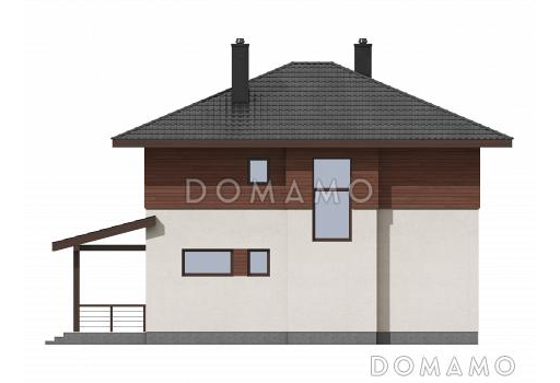Проект двухэтажного газобетонного дома с эркером и крытой террасой на входе / Фасад 4