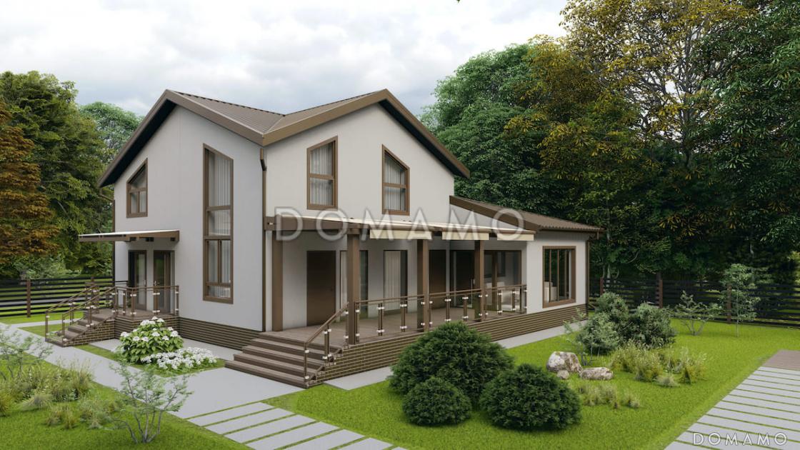 Проект двухэтажного каркасного дома с мансардой и гаражом / 1