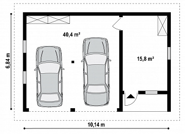 Проект гаража из кирпича для двух авто с техническим помещением / План 1 этажа