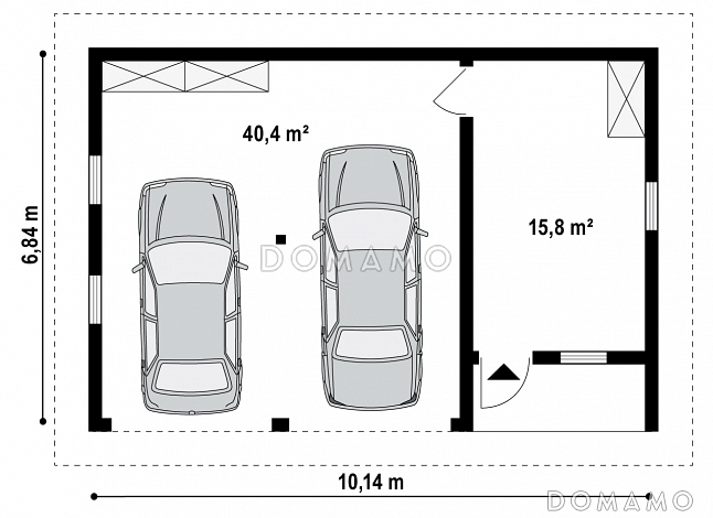 Проект гаража из кирпича для двух авто с техническим помещением / План 1 этажа