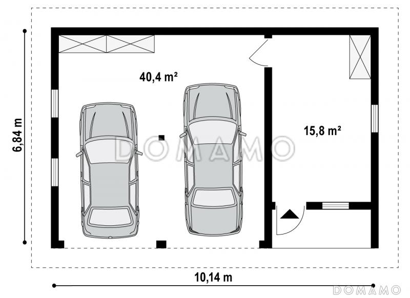 Проект гаража из кирпича для двух авто с техническим помещением / План 1 этажа