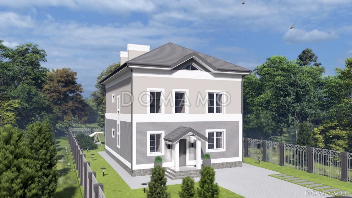 Проект двухэтажного дома с мансардой, мастер-спальней и остекленной террасой / 1